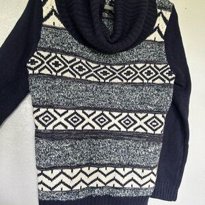 New York & Company Navy and Cream Cowl Neck Sweater